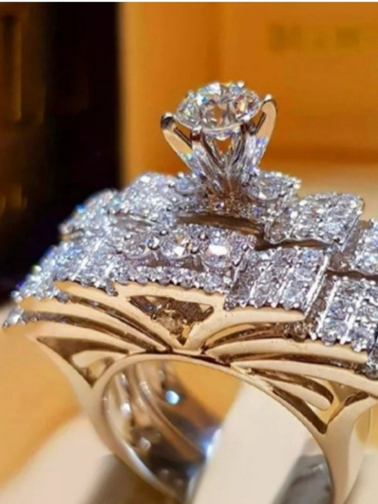 Jewelry - White Gold Plated With CZ Diamond Cluster Engagement Ring -